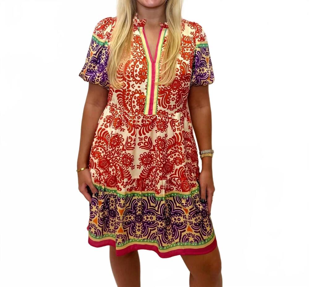 NEW JADE & JOY JOY winslet border print dress in red